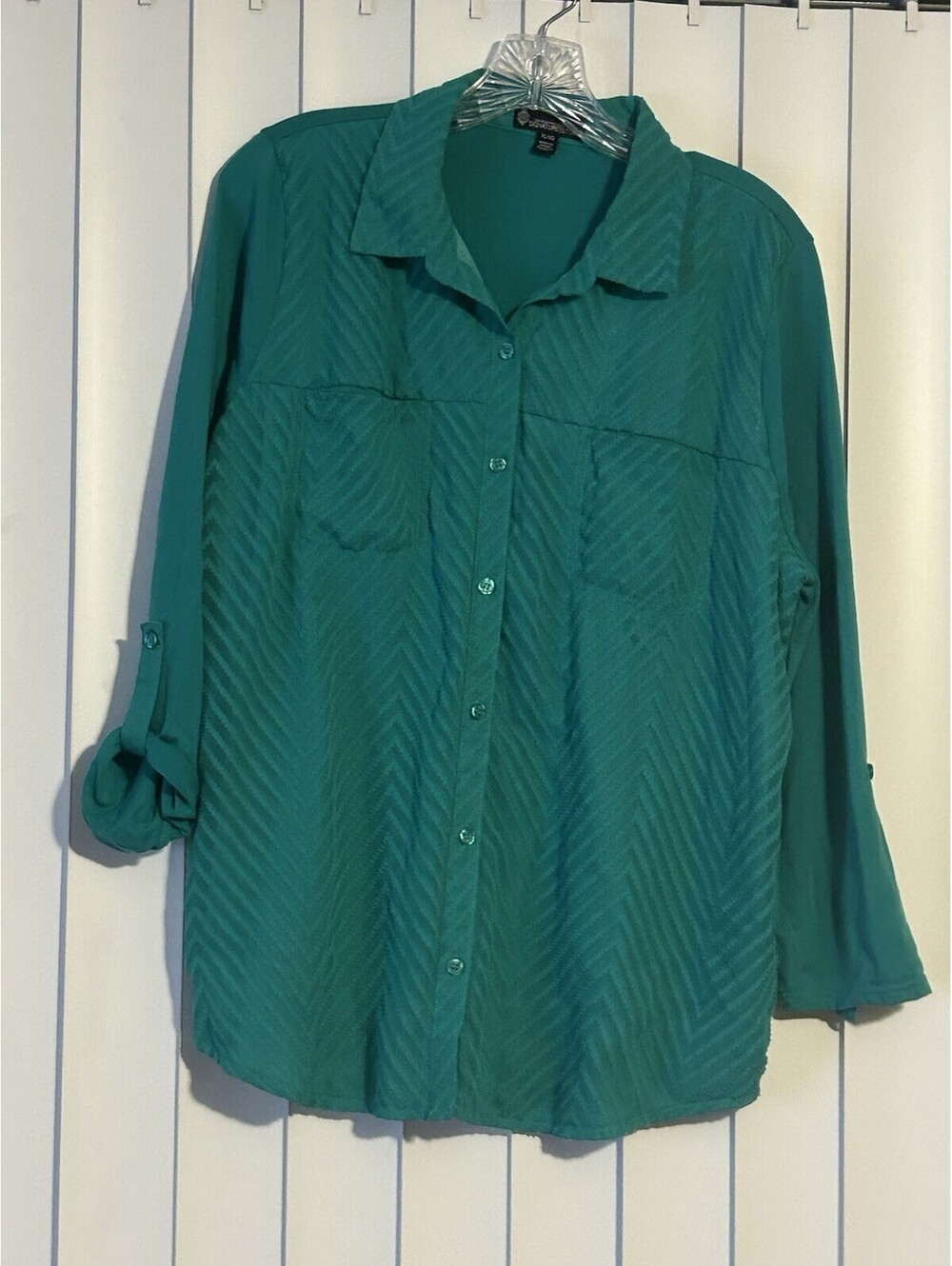 Teal/Blue Signature Studio Women's Button Down Top SIZE XL-LARGE Blouse Top